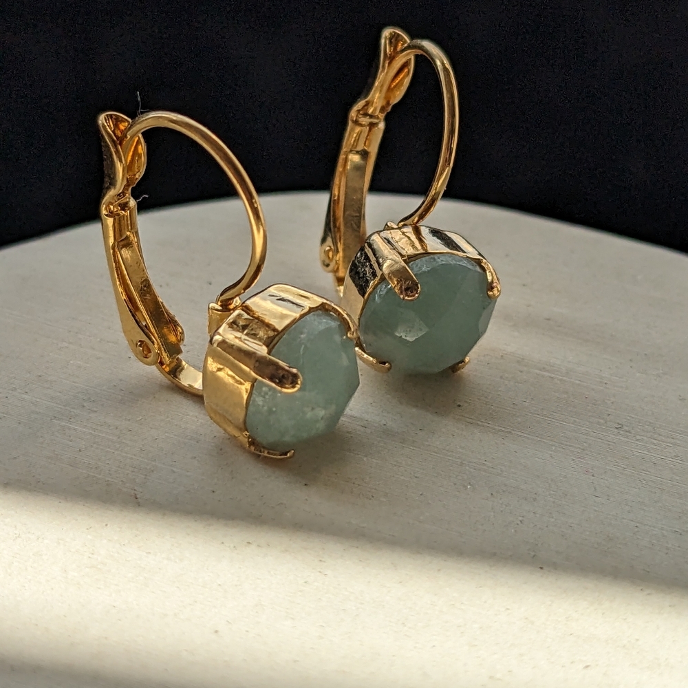 Natural Amazonite Earrings in 14k Gold Plated Simple Earrings